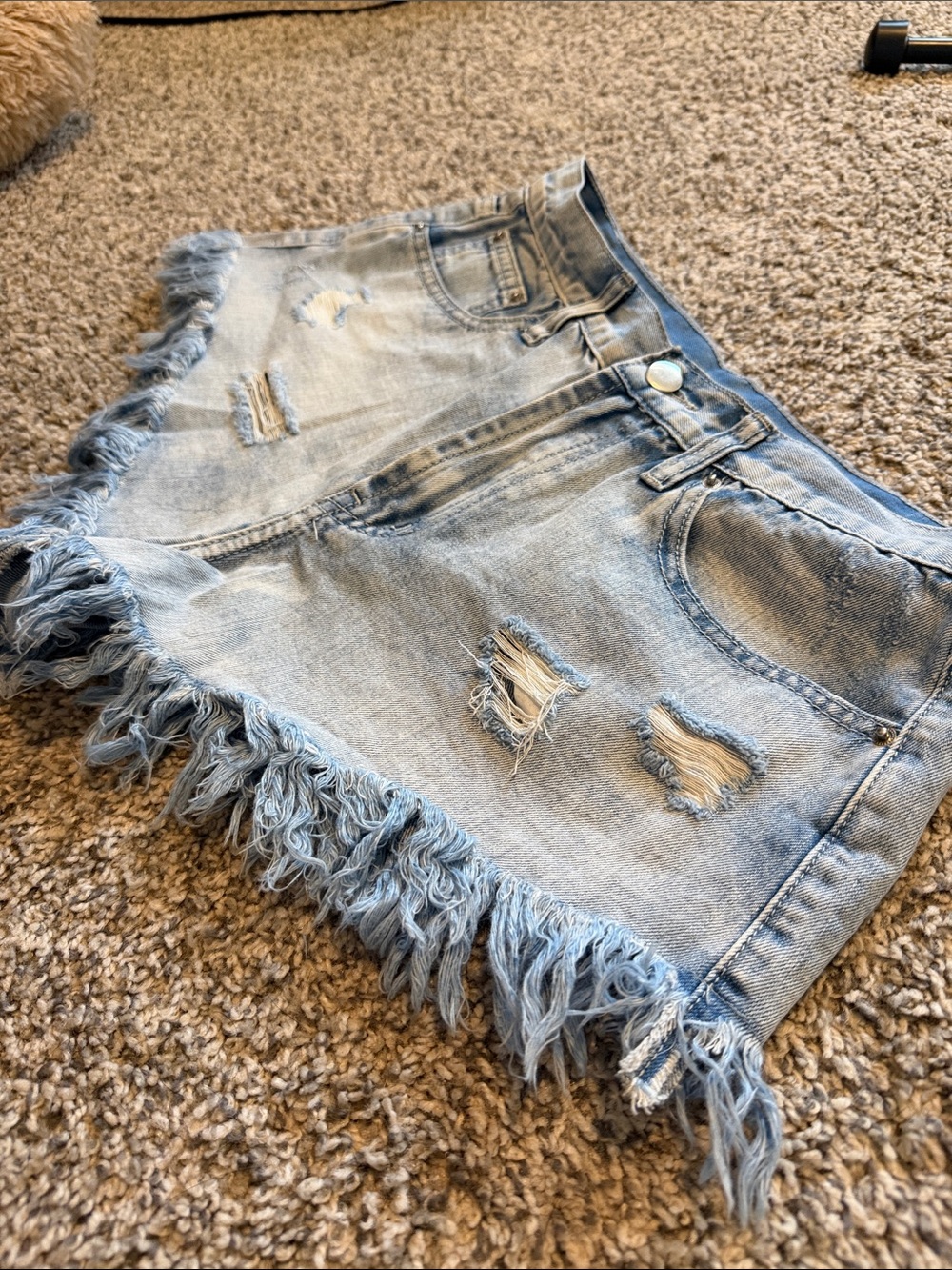 Born Primitive Light Blue Frayed Hem Denim Shorts - Picture 4 of 5